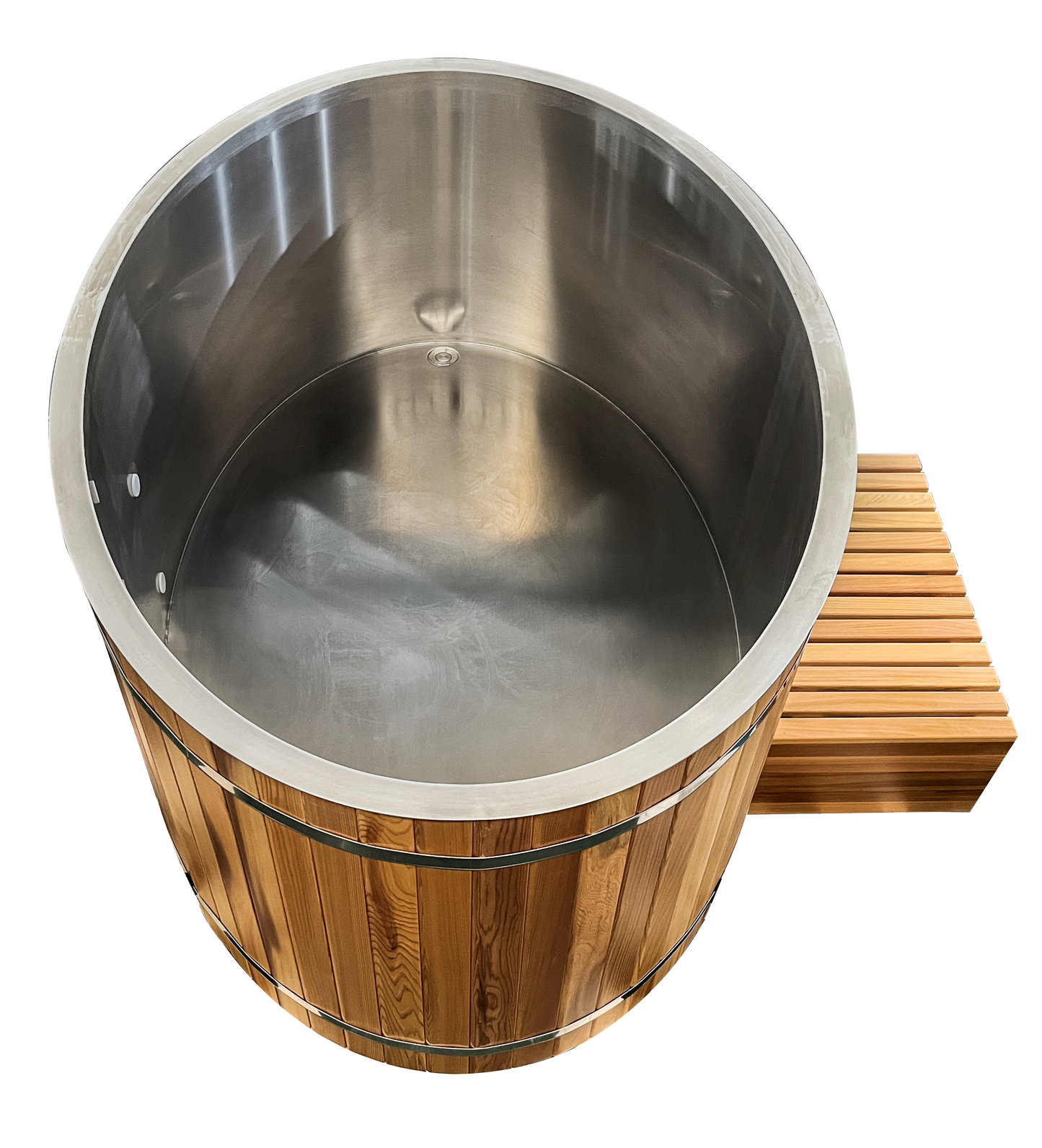 Luxury Cedar Oval Cold Plunge Tub with Stainless Steel Interior, Dual Covers, Easy Drainage, Steps & Headrest Included