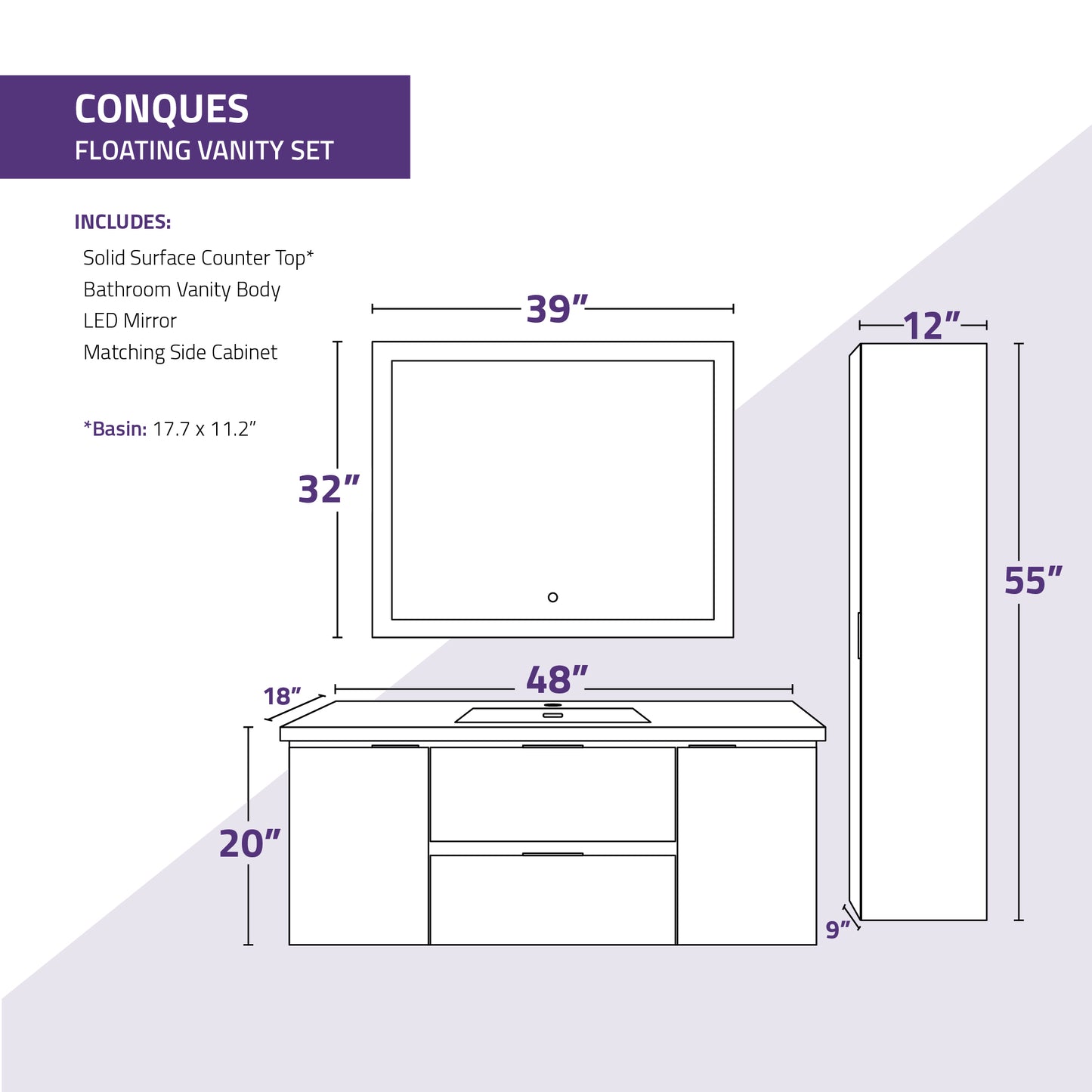 48 in. W x 20 in. H x 18 in. D Bath Vanity Set with Vanity Top in White with White Basin and Mirror