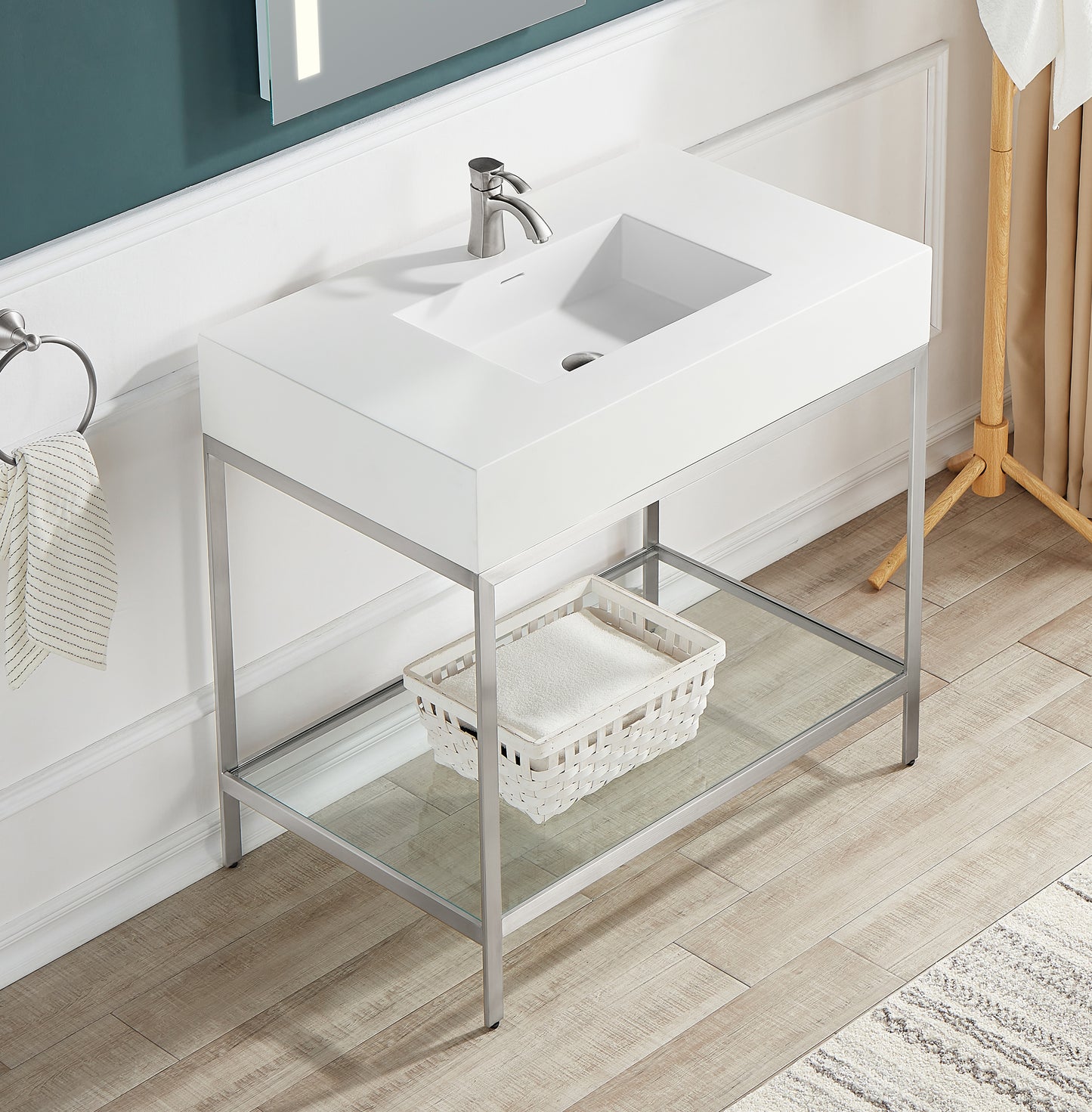 CS-FGC001-BN - Ventura 36 in. Console Sink in Brushed Nickel with Matte White Counter Top