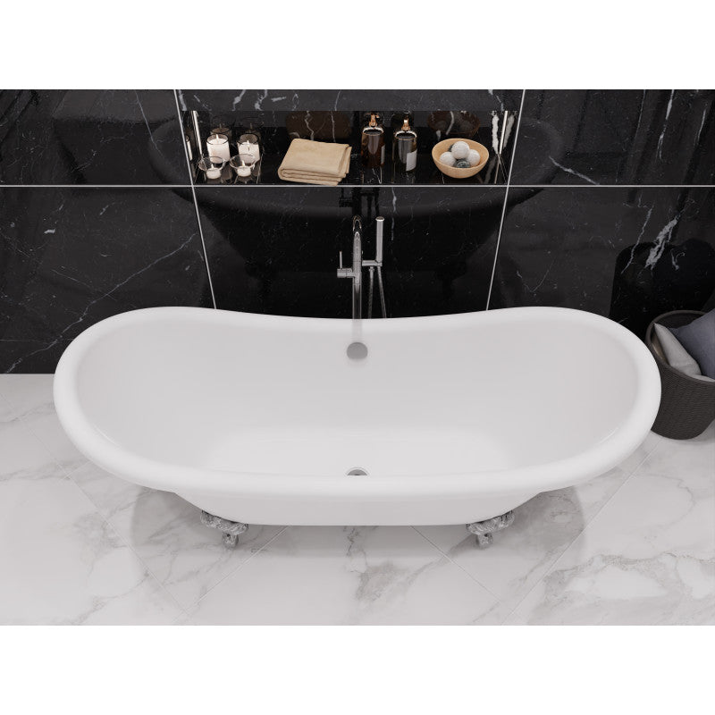 Falco Series 70 in. x 29 in. Soaking Freestanding Bathtub with Center Drain in Glossy White with Polished Chrome Feet