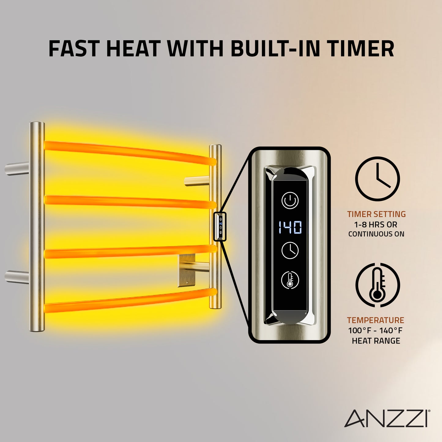Glow 4-Bar Stainless Steel Wall Mounted Towel Warmer