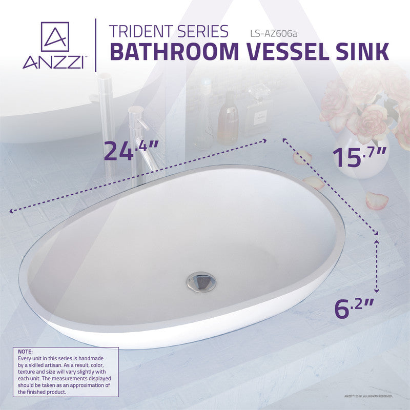 Trident One Piece Solid Surface Vessel Sink in Matte White
