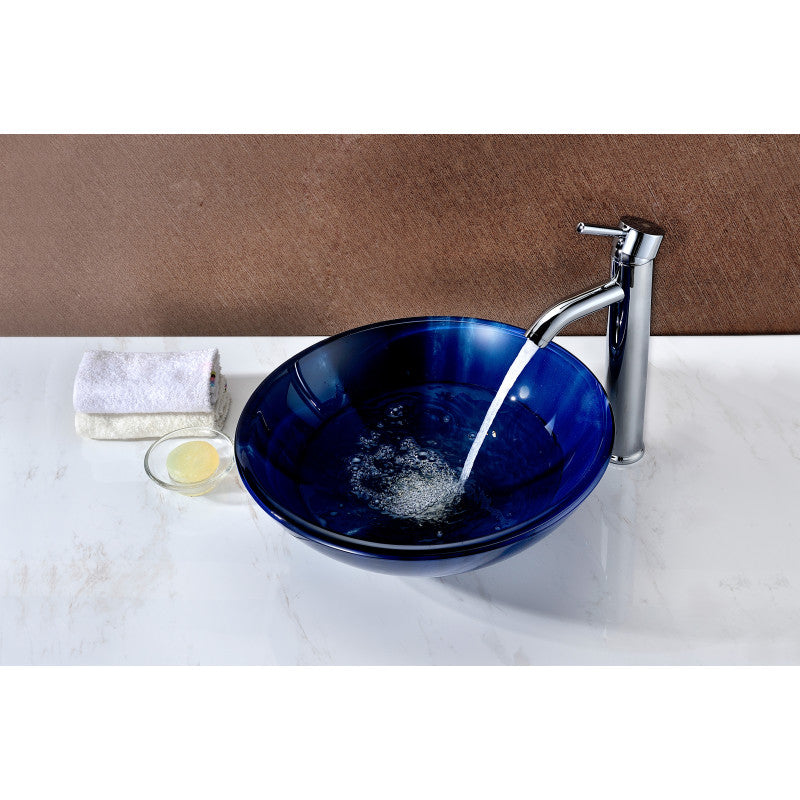 Meno Series 17 in. Bathroom Vessel Sink with Scratch-Tough and Stain-Resistant Non-Porous Surface in Lustrous Blue Glass