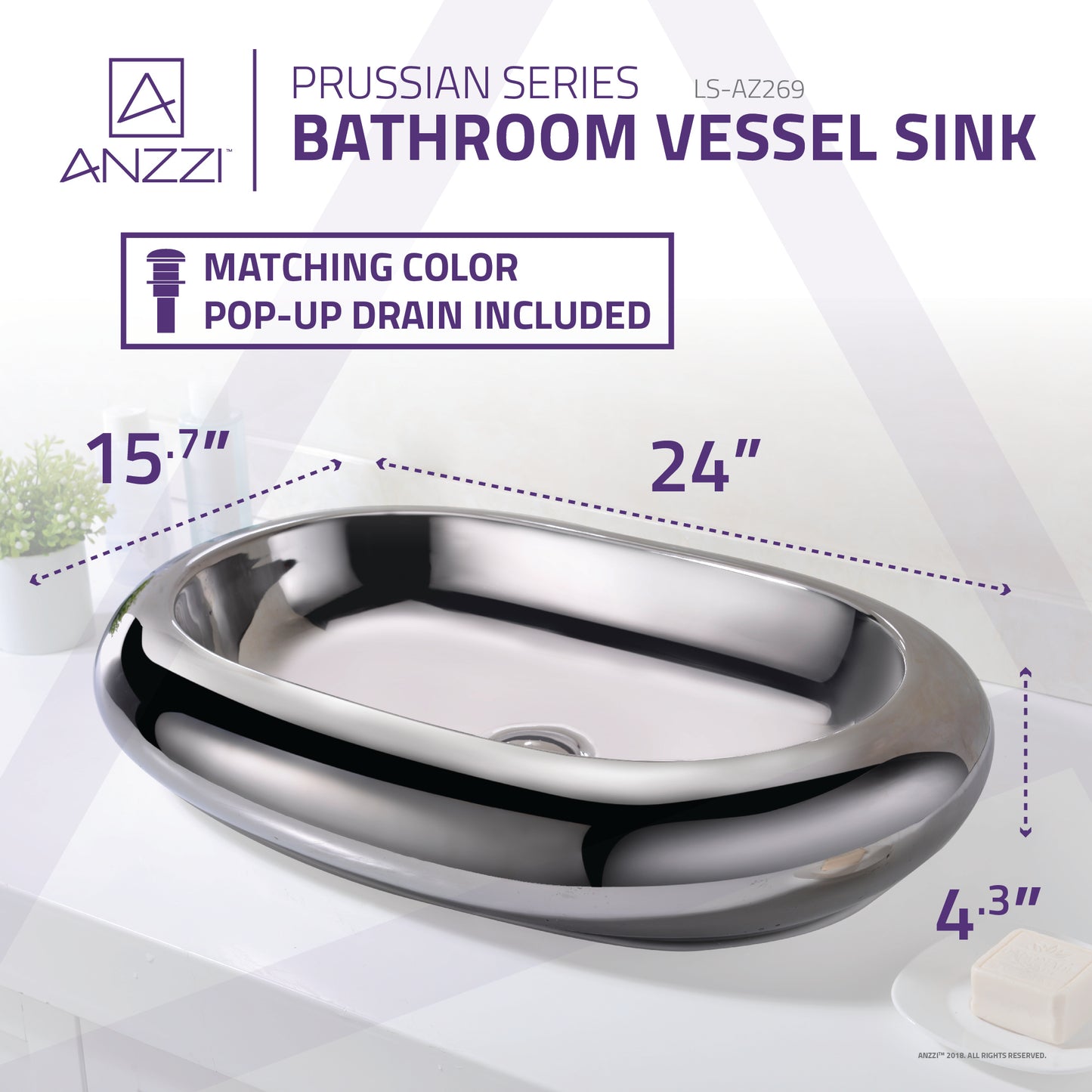 Prussian Series Ceramic Vessel Sink in Silver