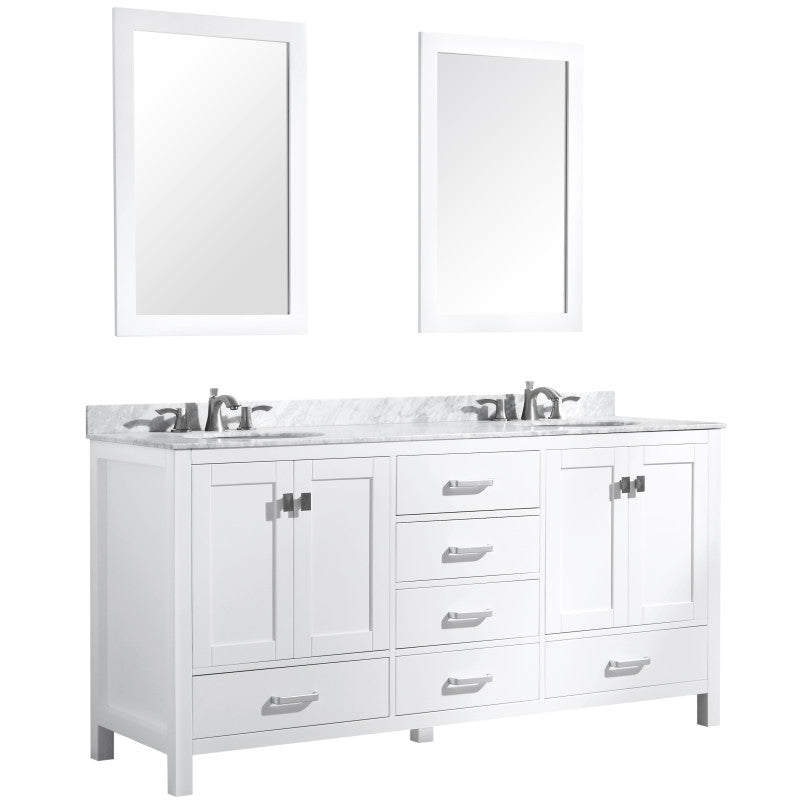 VT-MRCT0072-WH - Chateau 72 in. W x 22 in. D Bathroom Bath Vanity Set in White with Carrara Marble Top with White Sink