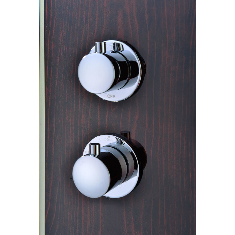 Pure 59 in. 3-Jetted Shower Panel with Heavy Rain Shower and Spray Wand in Mahogany Deco-Glass