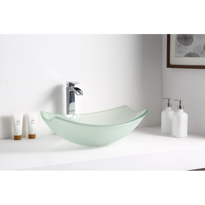 Magician Series 20 in. Bathroom Vessel Sink with Stain-Resistant Non-Porous Surface in Lustrous Frosted Finish Glass