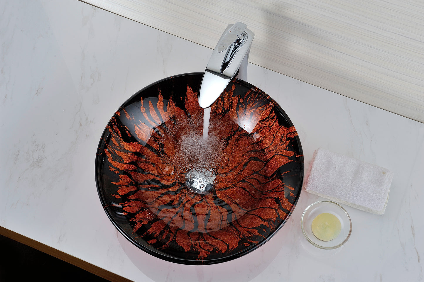 Ore Series Deco-Glass Vessel Sink in Lustrous Red and Black