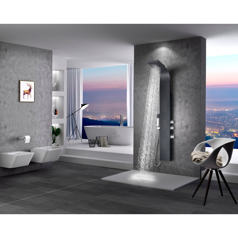 Level Series 66 in. Full Body Shower Panel System with Heavy Rain Shower and Spray Wand in Black