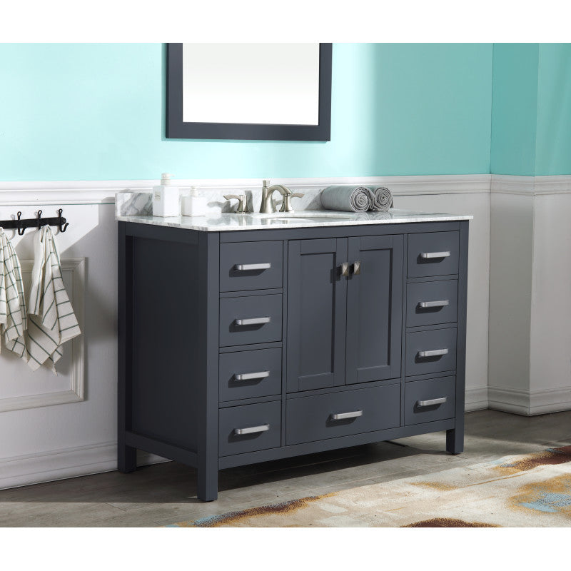 Chateau 48 in. W x 22 in. D Bathroom Bath Vanity Set with Carrara Marble Top with White Sink