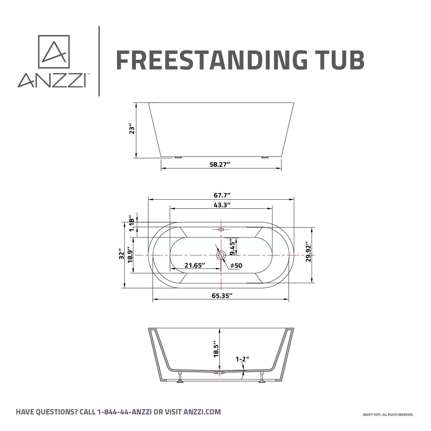 Chand Series 67 in. x 32 in. Flat Bottom Acrylic Freestanding Soaking Bathtub with Center Drain in Glossy White