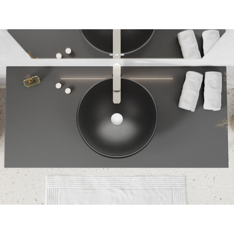 Amalfi Series 17 in. L x 17 in. W Round Bathroom Vessel Sink in Matte Black Finish Glass with Chrome Pop-Up Drain