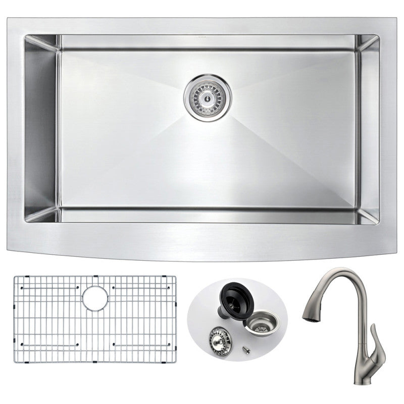 KAZ3620-031B - Elysian Farmhouse 36 in. Kitchen Sink with Accent Faucet in Brushed Nickel