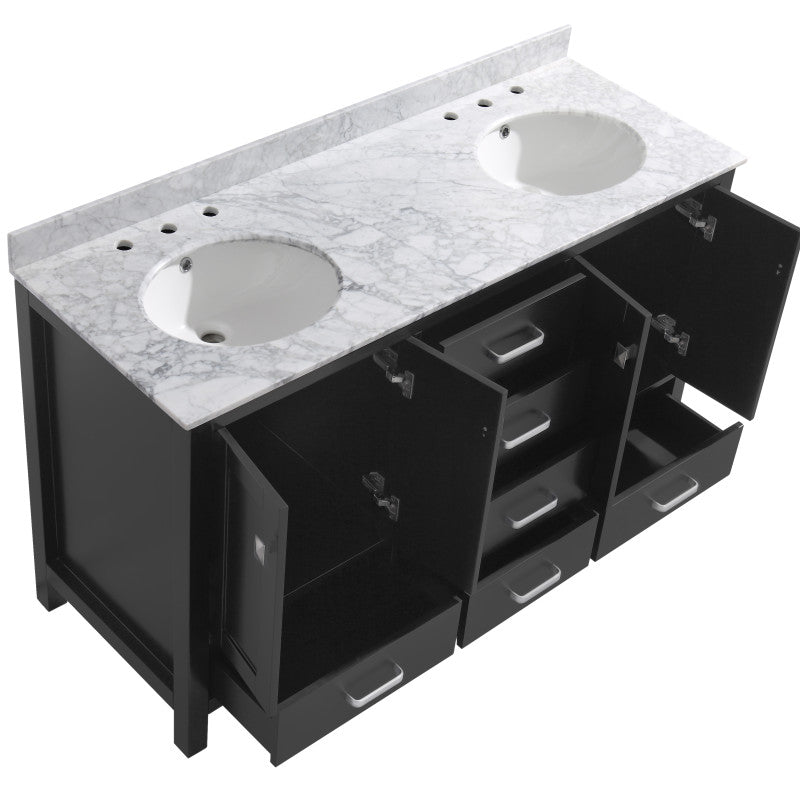 Chateau 60 in. W x 22 in. D Bathroom Vanity Set with Carrara Marble Top with White Sink