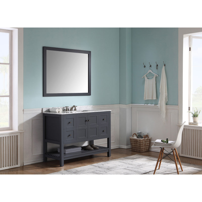 VT-MRCT1048-GY - Montaigne 48 in. W x 22 in. D Vanity in Gray with Marble Vanity Top in Carrara White with White Basin and Mirror