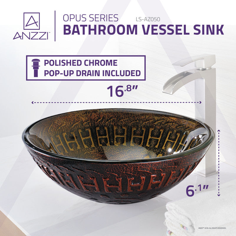 Opus Series 17 in. Bathroom Vessel Sink with Scratch-Tough and Stain-Resistant Surface in Lustrous Brown Glass