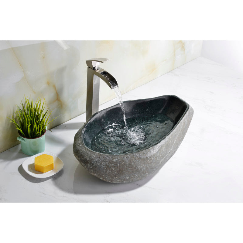 Unkindled Basin Series 20 in. Handcrafted Irregular Shaped Solid Surface Bathroom Vessel Sink in Dark River Stone