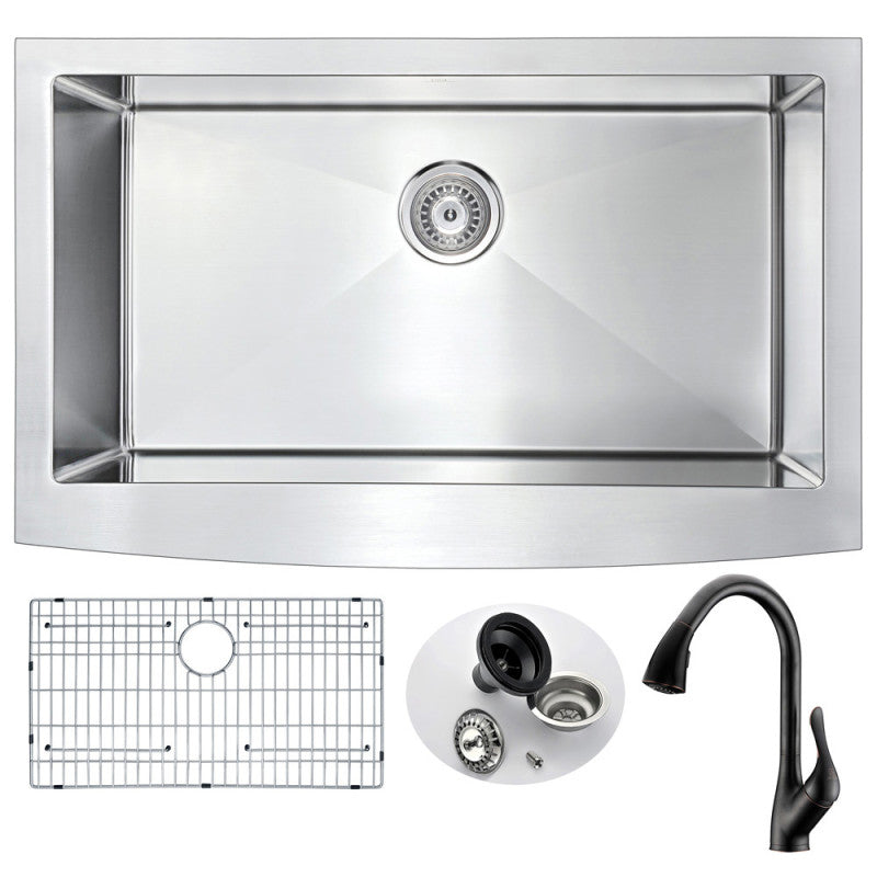 KAZ3620-031O - Elysian Farmhouse 36 in. Kitchen Sink with Accent Faucet in Oil Rubbed Bronze