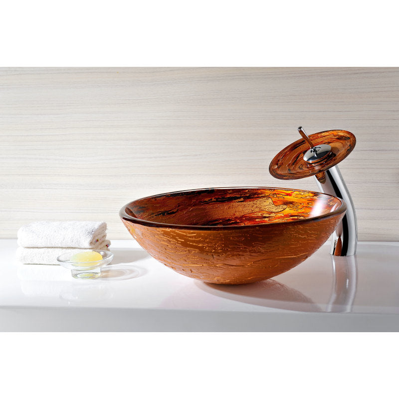 Komaru Series Vessel Sink in Brown with Pop-Up Drain and Matching Faucet in Lustrous Brown