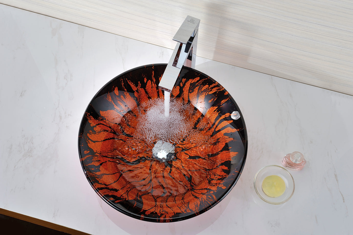 Ore Series Deco-Glass Vessel Sink in Lustrous Red and Black