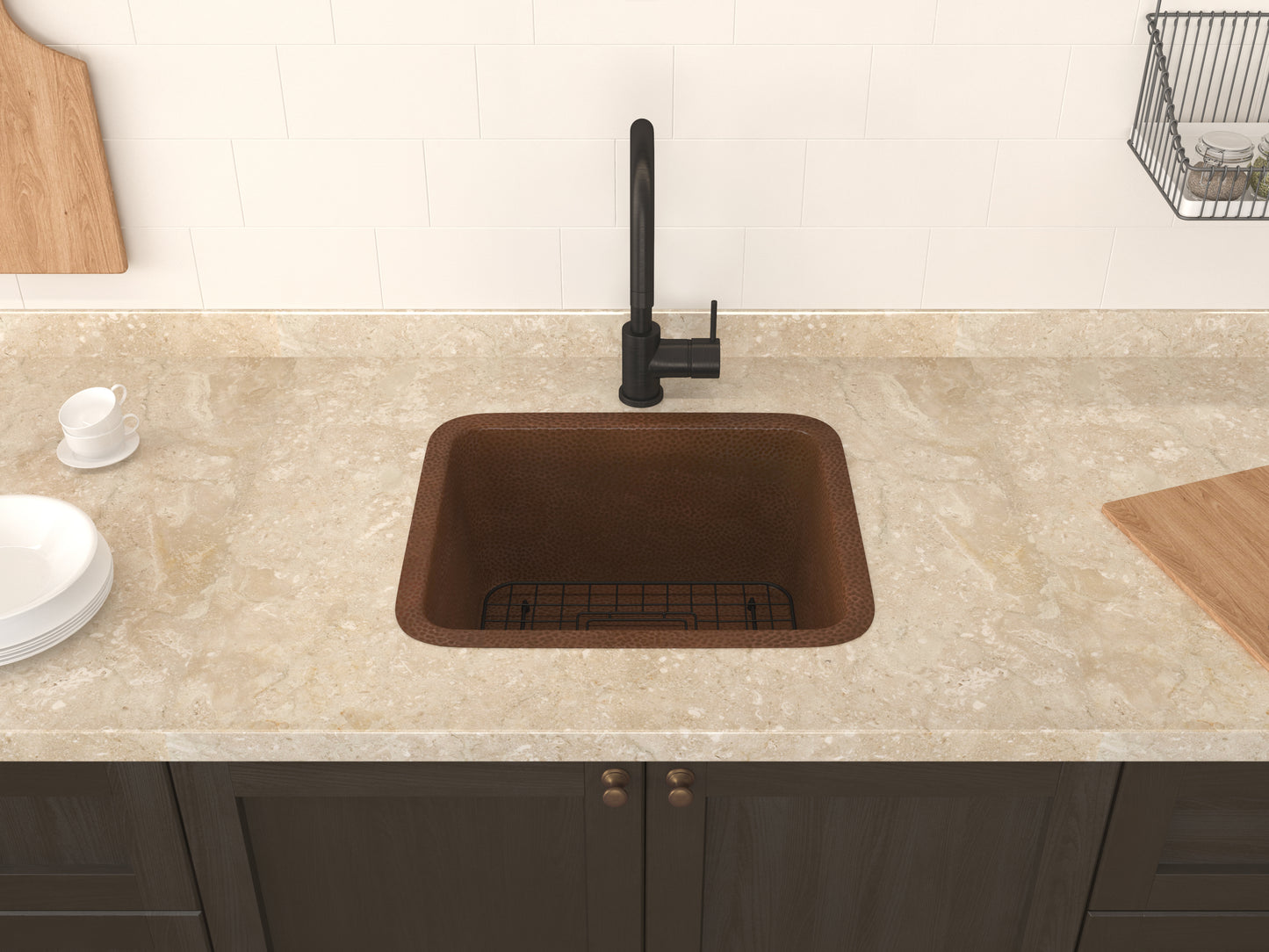Havel Drop-in Handmade Copper 17 in. 0-Hole Single Bowl Kitchen Sink in Hammered Antique Copper