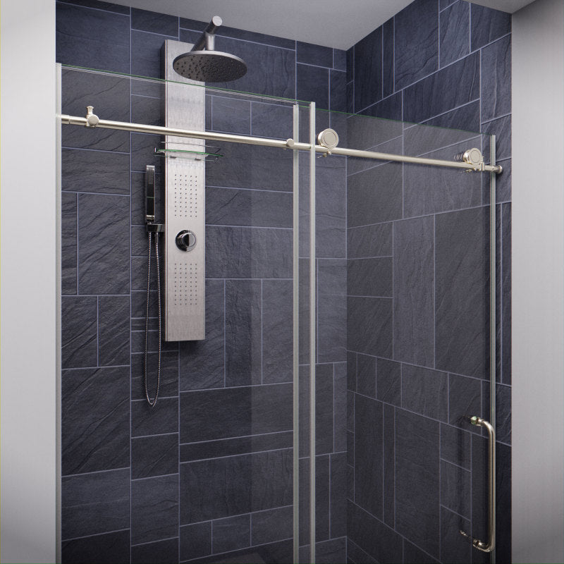 Madam Series 48 in. by 76 in. Frameless Sliding Shower Door in Brushed Nickel with Handle