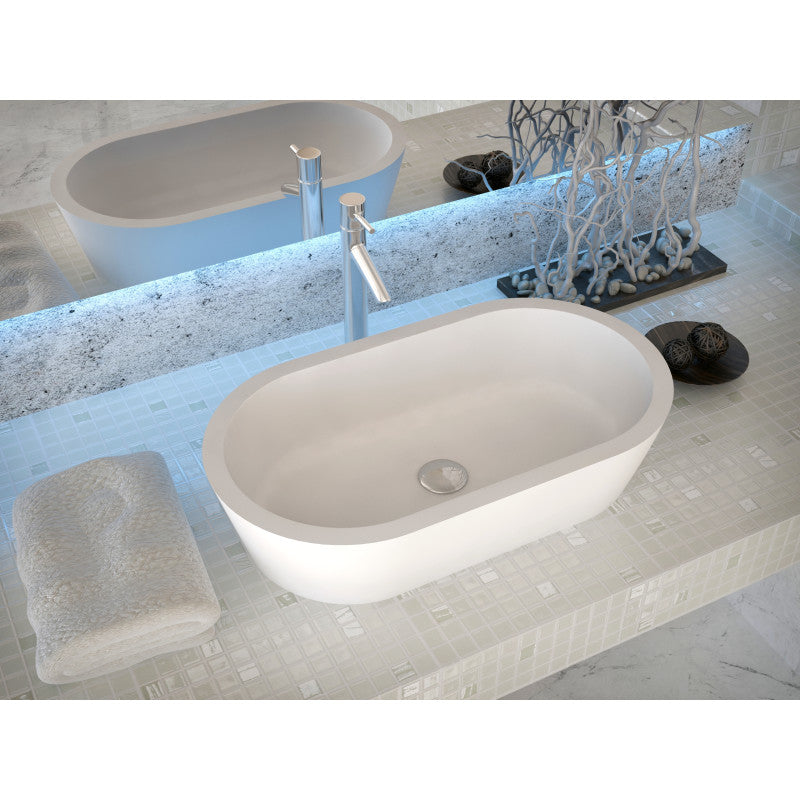 Vaine Series 23 in. L x 13 in. W Man Made Oval Solid Surface Freestanding Bathroom Vessel Sink in Matte White Stone