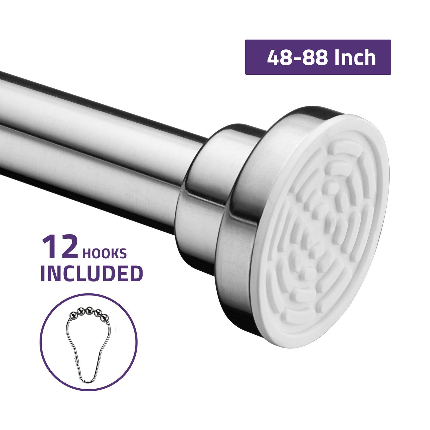 48-88 Inches Shower Curtain Rod with Shower Hooks