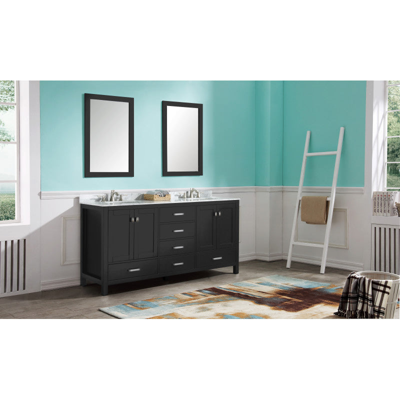 VT-MRCT0072-BK - 72 in. W x 22 in. D x 36 in. H Double Sink Bath Vanity Set in Black with Carrara Marble Top and Matching Mirror