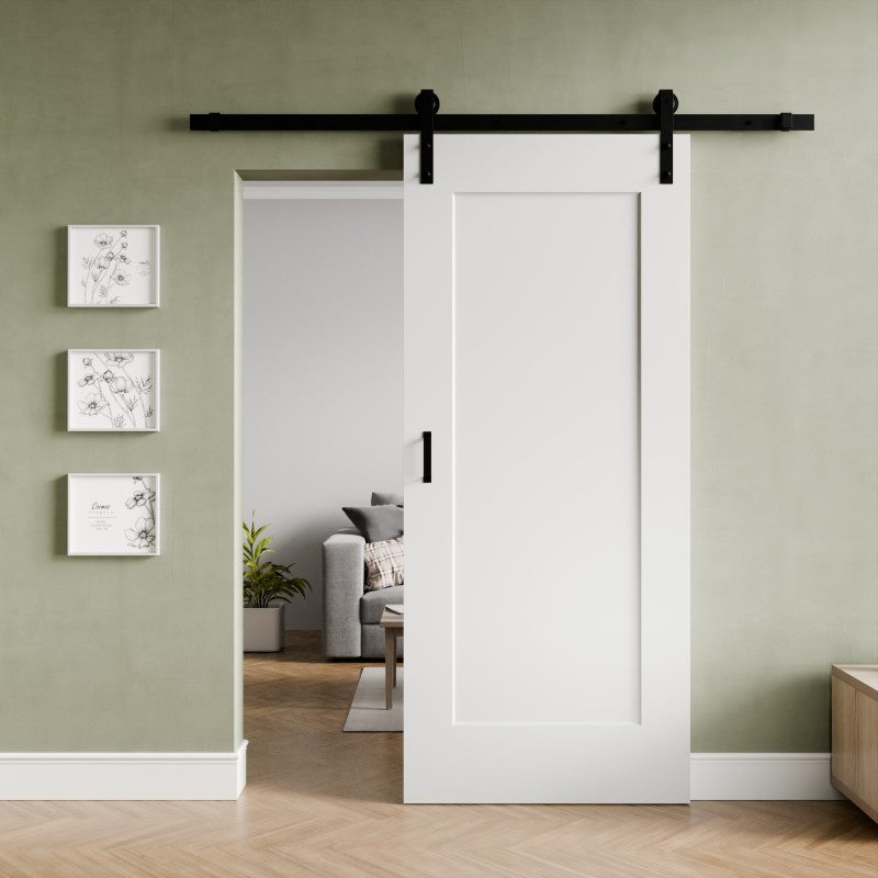 ID-AZBD09 - Cenote Series 36 in. x 84 in. Unfinished Ready-to-Stain MDF Interior Sliding Barn Door with Hardware Kit in Matte Black