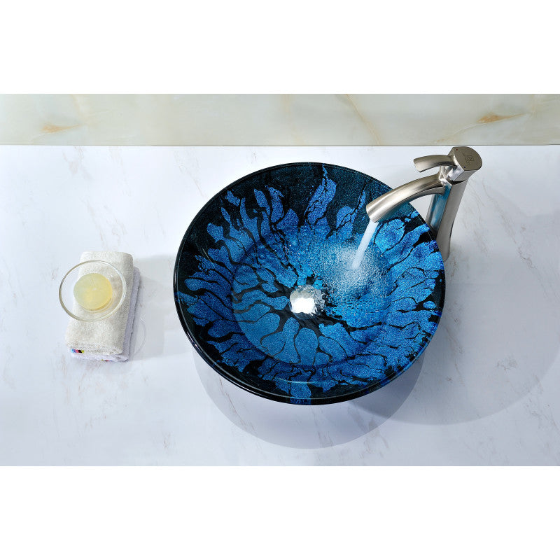 Telina Series Deco-Glass Vessel Sink in Lustrous Blue and Black
