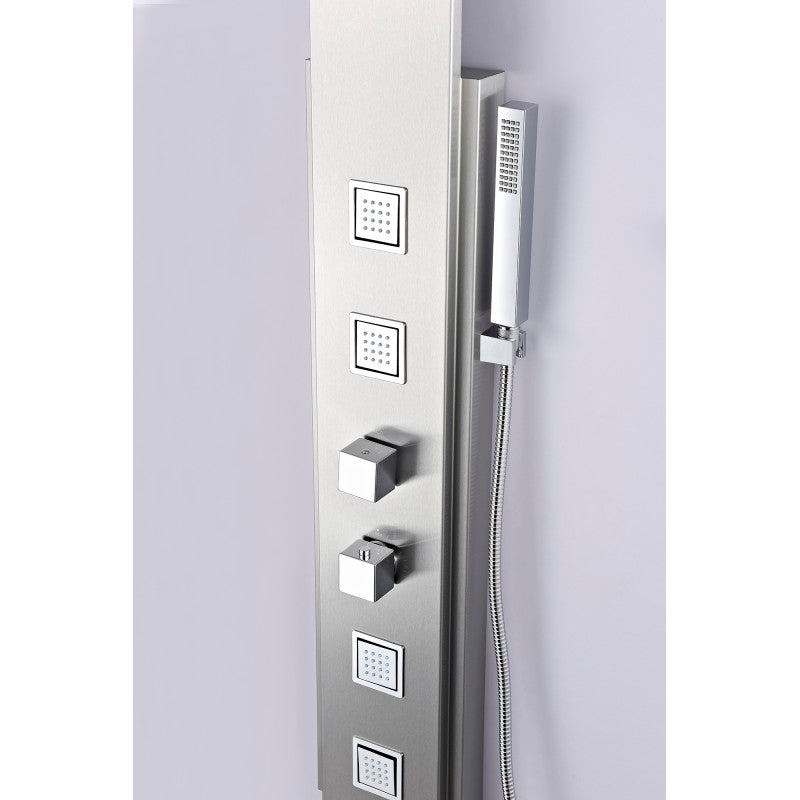 Visor 60 in. Full Body Shower Panel with Heavy Rain Shower and Spray Wand in Brushed Steel