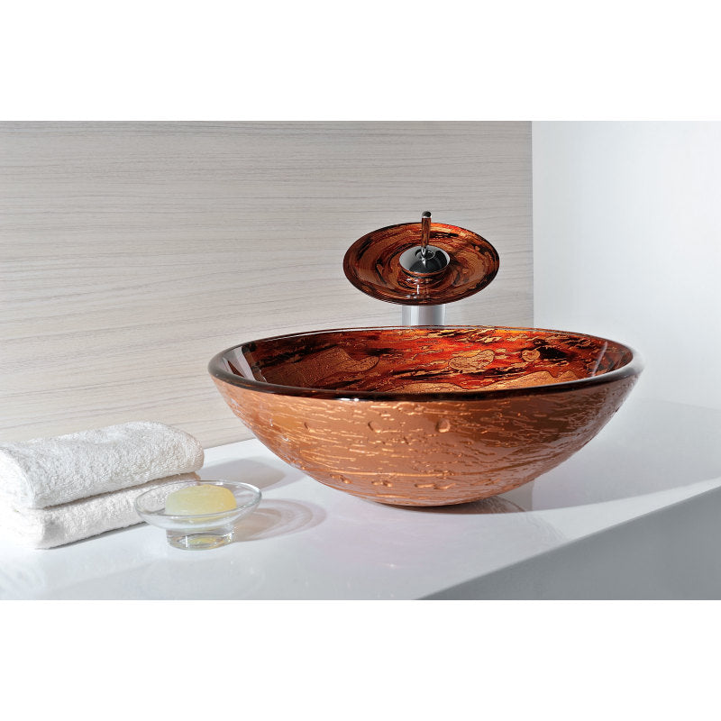 Komaru Series Vessel Sink in Brown with Pop-Up Drain and Matching Faucet in Lustrous Brown