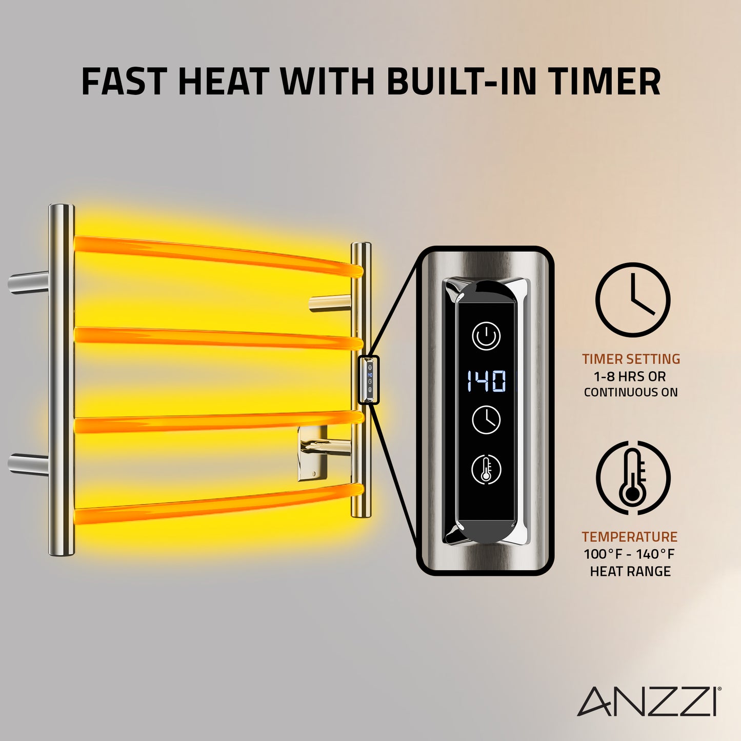Glow 4-Bar Stainless Steel Wall Mounted Towel Warmer