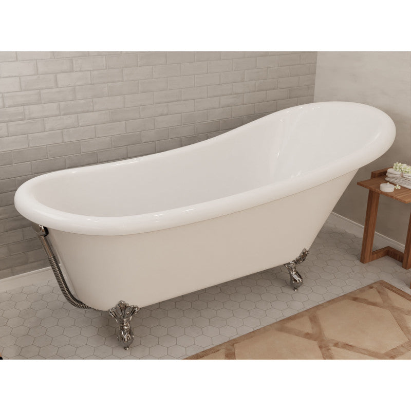 67.32” Diamante Slipper-Style Acrylic Claw Foot Tub in White