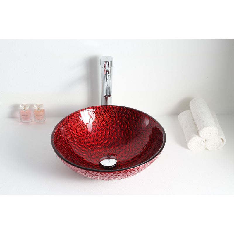 Rhythm Series 17 in. Bathroom Vessel Sink with Scratch-Tough and Stain-Resistant Surface in Lustrous Red Glass
