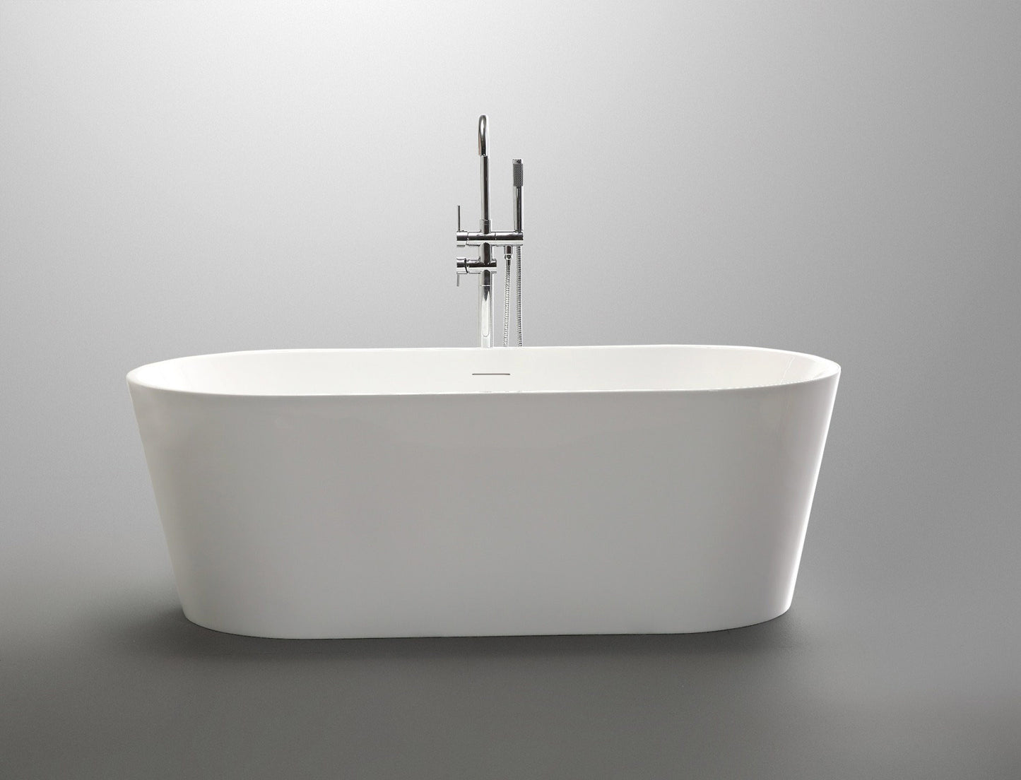 Chand Series 67 in. x 32 in. Flat Bottom Acrylic Freestanding Soaking Bathtub with Center Drain in Glossy White