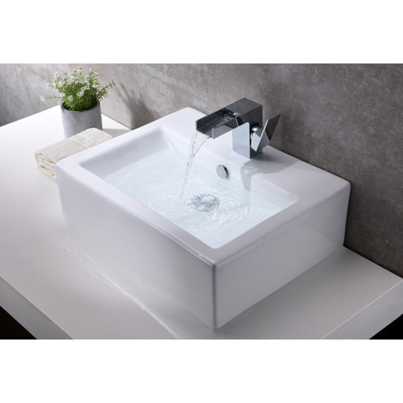 Vitruvius Series 21 in. L x 16 in. W Deck Mount Rectangular Non-Porous Bathroom Vessel Sink in Glossy White Ceramic