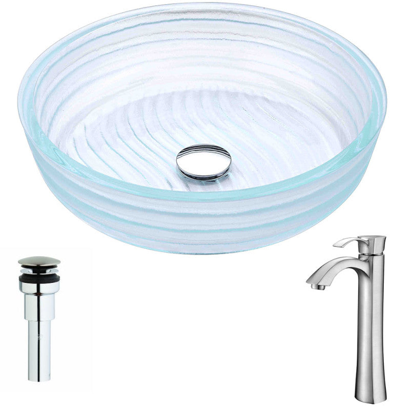 LSAZ064-095B - Canta Series Deco-Glass Vessel Sink in Lustrous Translucent Crystal with Harmony Faucet in Brushed Nickel