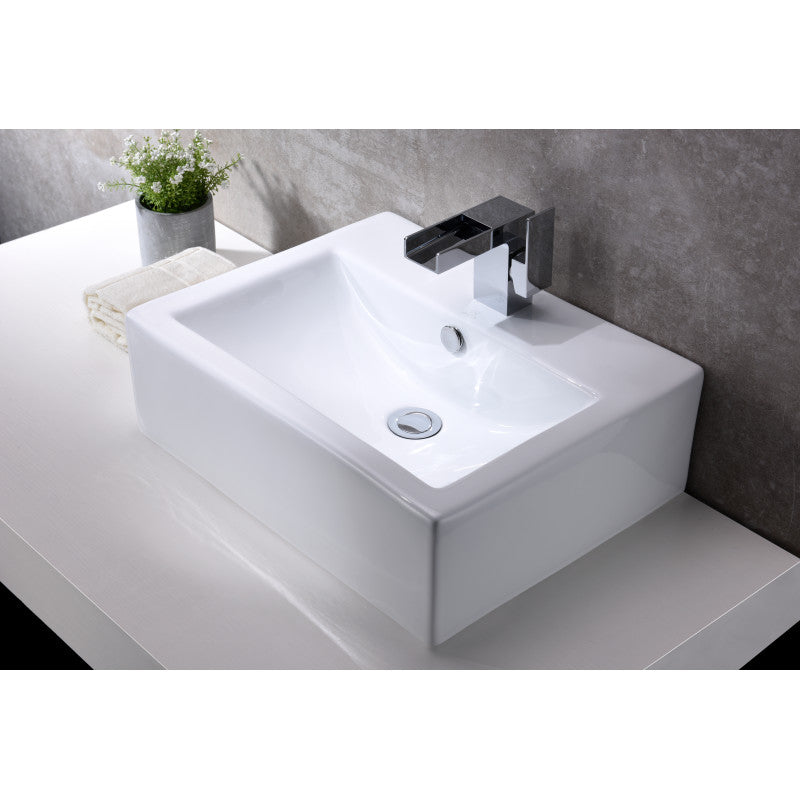 Vitruvius Series 21 in. L x 16 in. W Deck Mount Rectangular Non-Porous Bathroom Vessel Sink in Glossy White Ceramic