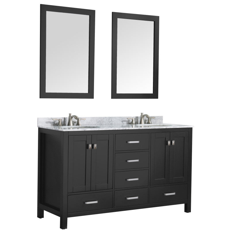 VT-MRCT0060-BK - 60 in. W x 22 in. D x 36 in. H Double Sink Bath Vanity Set in Black with Carrara Marble Top and Matching Mirror