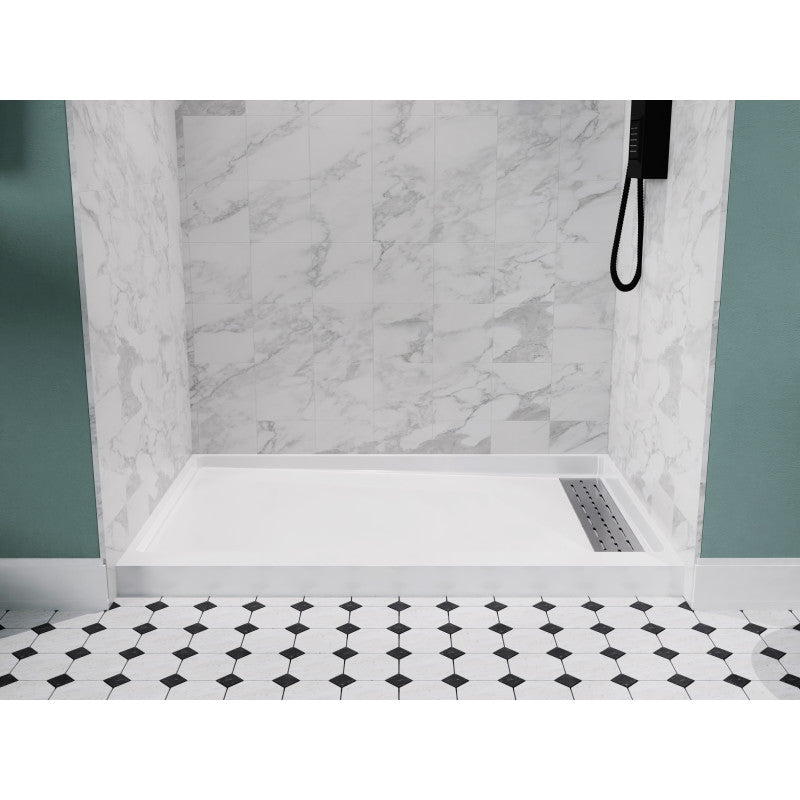SB-AZ103R - Alexander Base Series 48 in. L x 32 in. W Alcove Shower Shower Pan Base with Right Drain in Glossy White Marine Acrylic