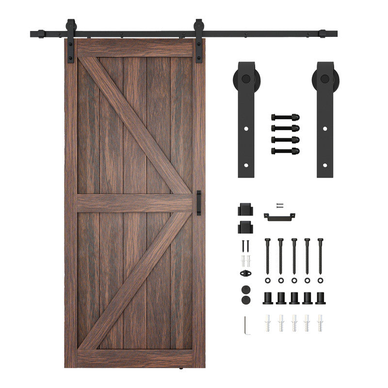 Skocjan Series 36 in. x 84 in. Rustic Wood Finish MDF Interior Sliding Barn Door with Hardware Kit in Matte Black