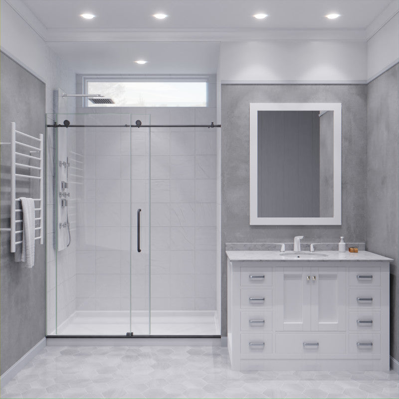 Leon Series 60 in. by 76 in. Frameless Sliding Shower Door with Handle