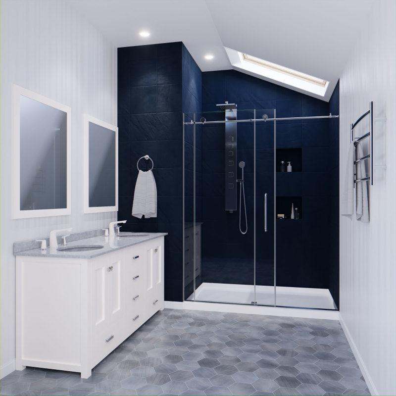 Leon Series 60 in. by 76 in. Frameless Sliding Shower Door with Handle