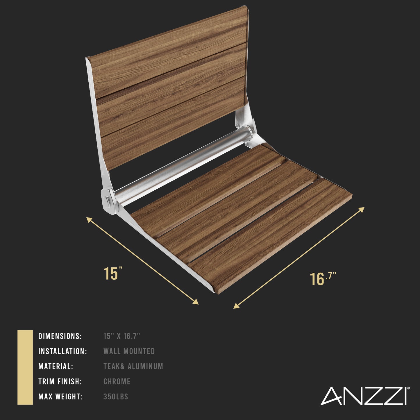 Isle 17 in. Teak Wall Mounted Folding Shower Seat