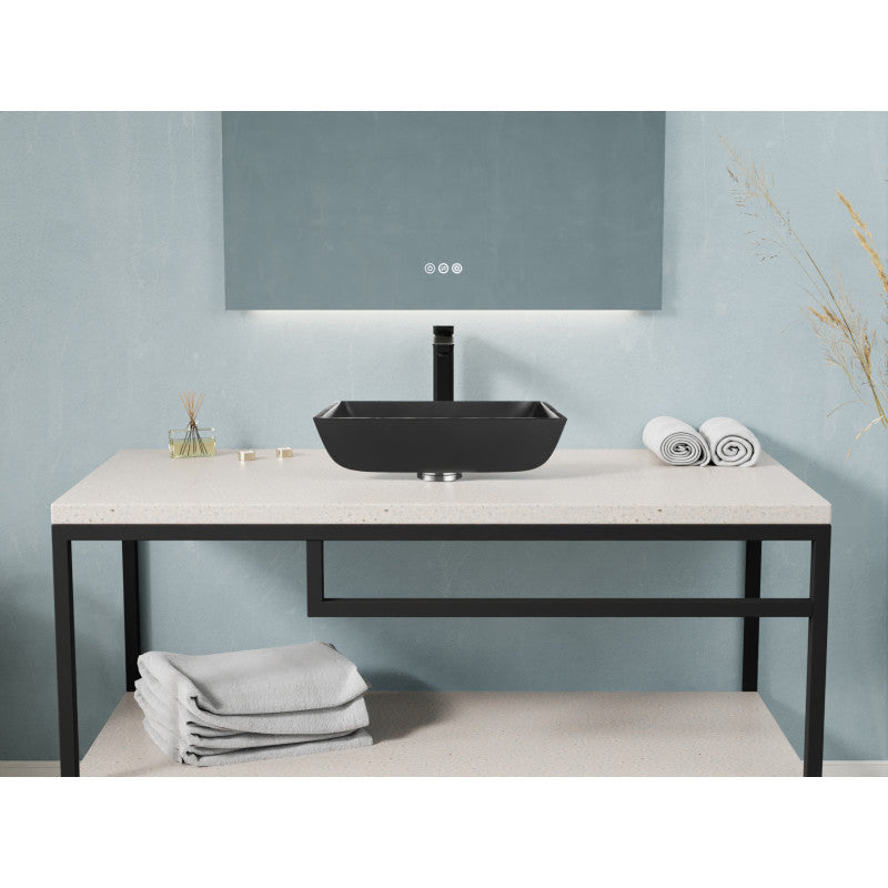 Solstice Square Glass Vessel Bathroom Sink with Matte Black Finish