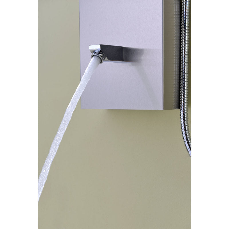 Echo 63.5 in. 4-Jetted Full Body Shower Panel with Heavy Rain Showerhead, Spray Wand and Tub Spout in Brushed Steel