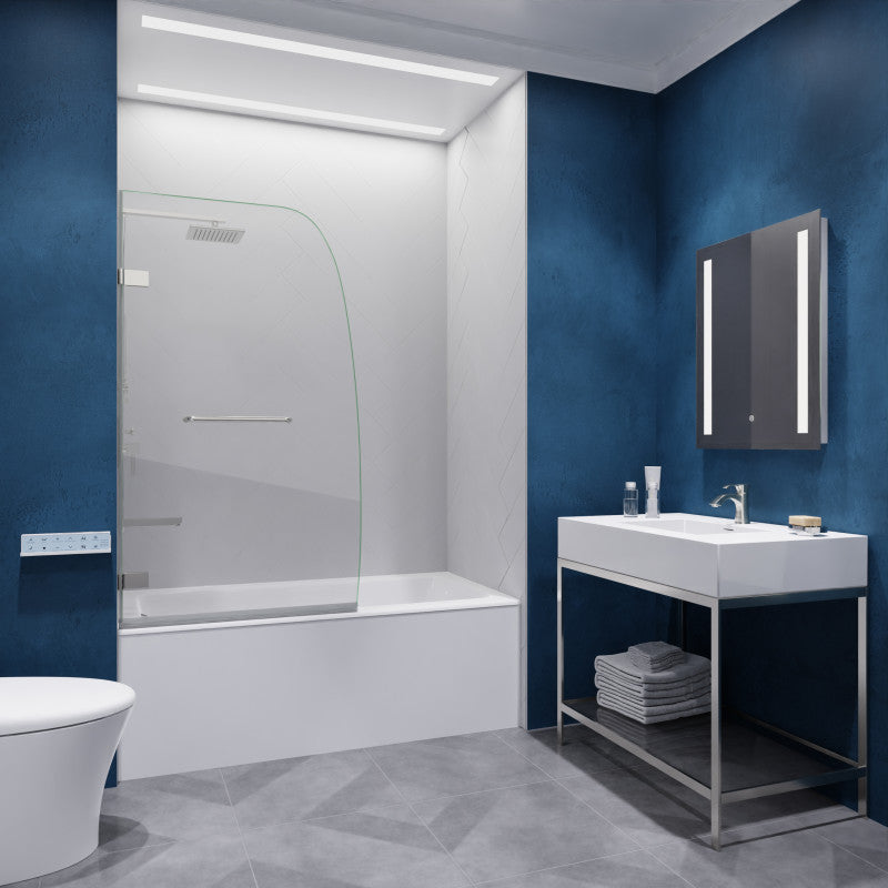 Grand Series 31.5 in. by 56 in. Frameless Hinged Tub Door in Brushed Nickel