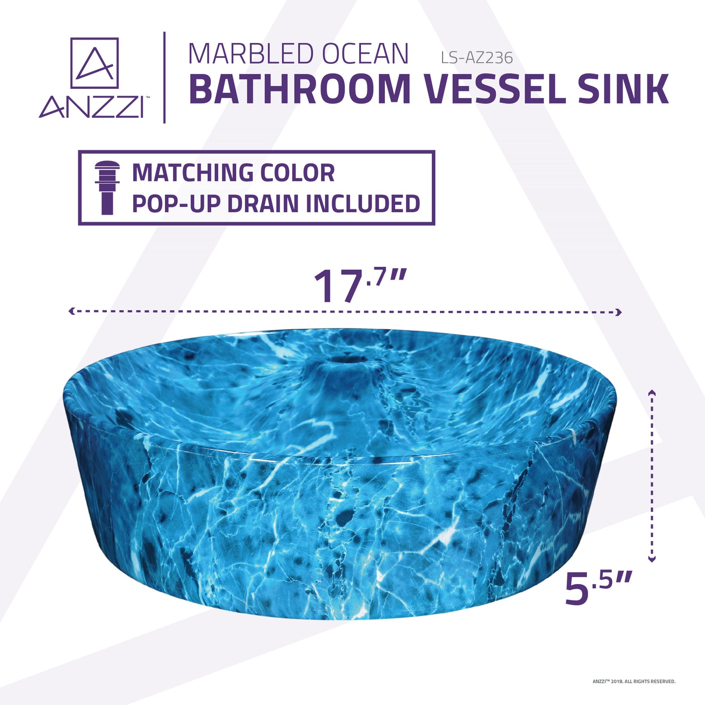 Marbled Series Ceramic Vessel Sink in Marbled Ocean Finish